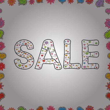 Kusursuz desen. Mektup. Satılık. Siyah, turuncu ve beyaz bir resim. Mevsimlik indirimler ayarlandı. Süslü vektör renkli elementler çerçevesi.