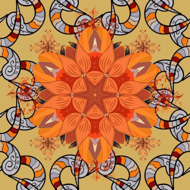 Siyah, bej ve turuncu renkli çiçekler. Vektör illüstrasyonunda kusursuz çiçek deseni.