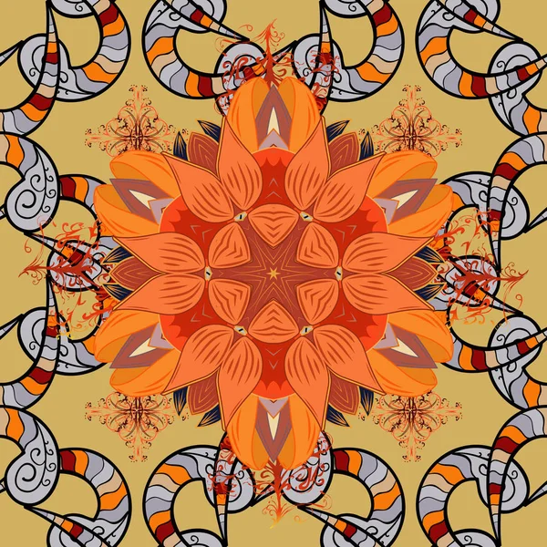 Bloemen Zwart Beige Oranje Kleuren Naadloos Floral Pattern Vector Illustratie — Stockvector