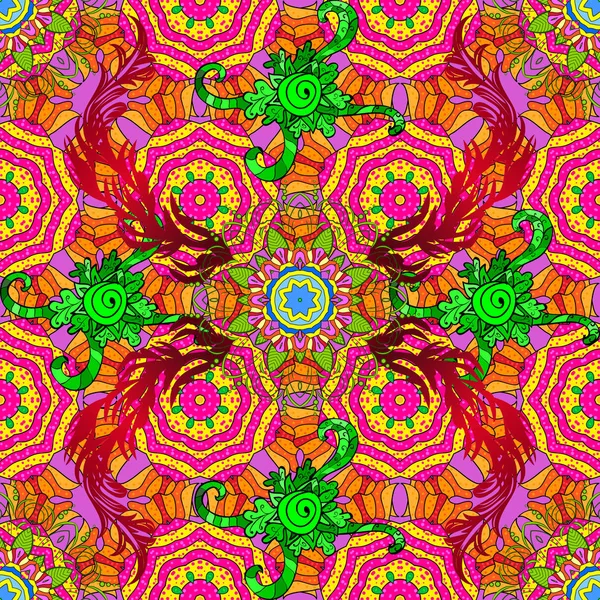 Increíble Patrón Floral Sin Costuras Con Flores Colores Brillantes Hojas — Vector de stock