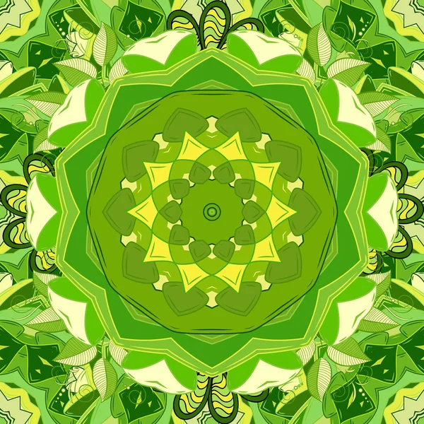 Estilo Mandala Mandala Color Verde Beige Amarillo Ilustración Vectorial Rico — Vector de stock