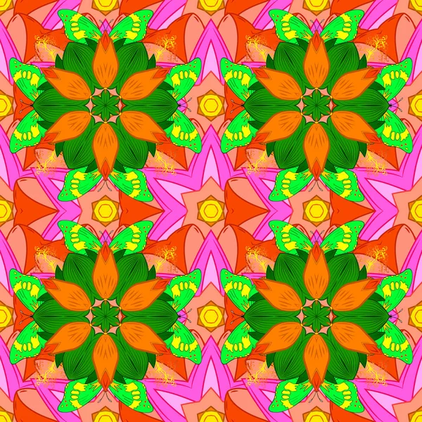 Colores Rosa Naranja Verde Tarjeta Felicitación Con Flores Ramo Floral — Vector de stock