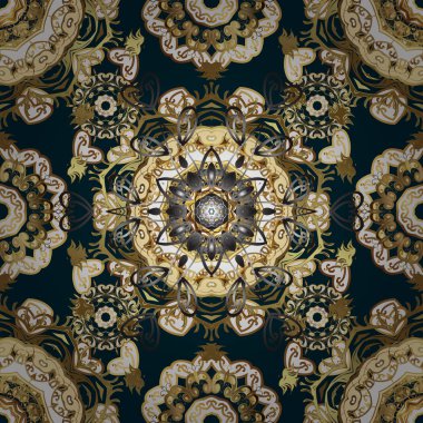 Bej, mavi ve kahverengi renklerde klasik, klasik, altın, pürüzsüz desen. Barok tarzında kusursuz bir doğulu süsü..