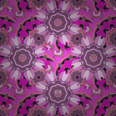 Kabile sanatı boho baskısı, klasik çiçek arkaplanı. Arkaplan dokusu, eskiz, çiçek teması nötr, pembe ve morumsu renklerde. Soyut etnik vektör pürüzsüz desen.