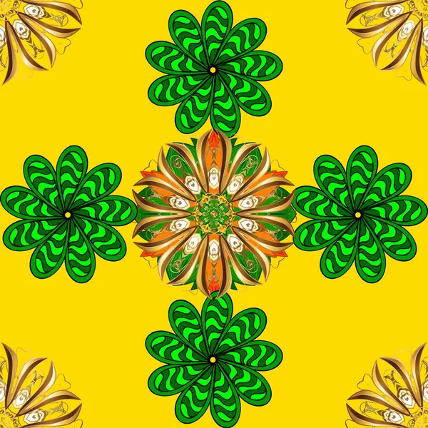 緑と黄色の上にブタの装飾アイテムのシームレスなパターンMendi花のレース ベクトルフラワーウェディング装飾要素 — ストックベクタ