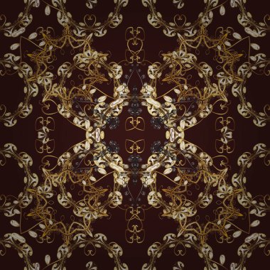 Doğu tarzı arabesk tarzında altın elementler. Kusursuz altın desenli bukleler. Vektör altın pürüzsüz desen. Bej, kahverengi ve sarı renklerde pürüzsüz desen.