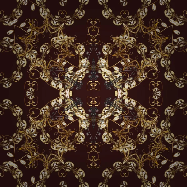 東洋スタイルのアラベスクの黄金の要素 シームレスな黄金の質感のカール ベクトルゴールドシームレスパターン ベージュ ブラウン イエローのシームレスなパターン — ストックベクタ