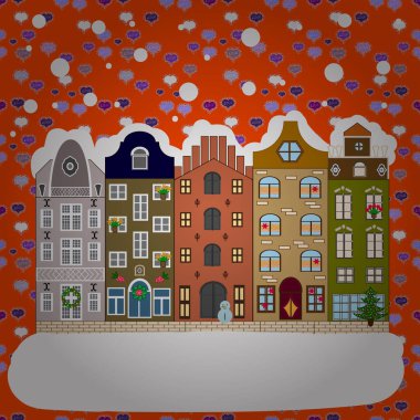 Kış köyü manzarası. Vektör çizimi. Arkaplan.