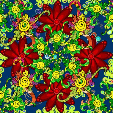 Vektör illüstrasyon. Desen, dikişsiz, çiçek sınırı. Bukleler, parlak iz döküm. Vintage eski arka plan. Çiçek çelengi. Güzel parlak kaba bez, tuval.