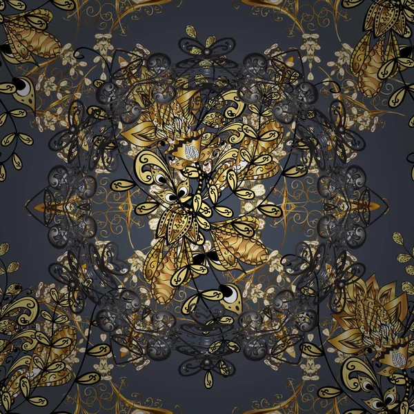 伝統的な装飾品だ シームレスな古典的なベクトル黄金のパターン 黄金の要素と青 黄色と灰色の色のシームレスなパターン クラシックヴィンテージの背景 — ストックベクタ
