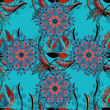 Şirin çiçek vektör deseni. Pembe, siyah ve mavi renkte çiçekler. Düz Çiçek Elementleri Tasarımı. Kusursuz Renksiz Bahar Teması Kusursuz Arkaplan.