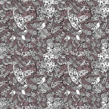 El çizimi çiçek unsurları olan soyut, pürüzsüz vektör deseni. Nazik, siyah, pembe ve gri renkler üzerine karalamalar..