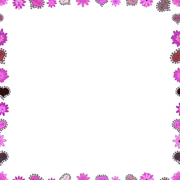 Фото Фиолетовых Белых Розовых Цветах Бесшовно Квадратные Рамки Каракули Вектор — стоковый вектор