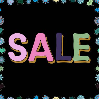 Vektör çizimi. Satış için kart. Renkli arka planda elementleri olan satış afişi şablonu. Bahar arka planı. Kusursuz. Pembe, siyah ve nötr renkler üzerine süslemeli tanıtım teklifi.