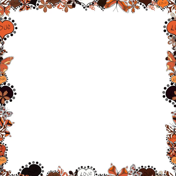 无缝图案 涂鸦元素手绘框架 图片为黑色 白色和橙色 — 图库矢量图片