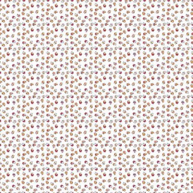 Sweets arka plan tasarımı. Vektör çizimi. Kek pürüzsüz desen. Paket kağıdı. Tarafsız, beyaz ve bej üzerine şirin bir doğum günü geçmişi var..