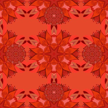 Çiçekli, suluboya desenli kusursuz çiçek deseni. Düz Çiçek Elementleri Tasarım Vektörü illüstrasyonu. Pembe, turuncu ve kırmızı renkte çiçekler. Renkli Bahar temalı kusursuz arkaplan deseni..