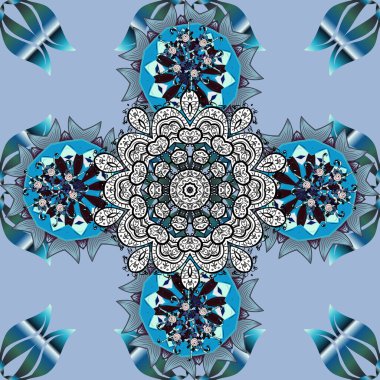 Siyah, nötr ve mavi renkte çiçekler. Şirin çiçek vektör deseni. Renkli Bahar Temalı Kusursuz Arkaplan. Düz Çiçek Elementleri Tasarımı.