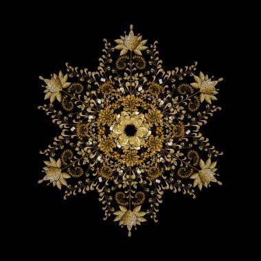 Kahverengi ve siyah renklerin çizimi. Klasik geleneksel çiçek motifli ve geometrik süslemeli renkli doğu mozaiği. Sınır çerçeveli desenli halı. Robot resim. Vektör illüstrasyonu.