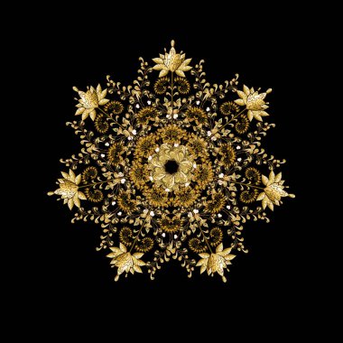 Kahverengi ve siyah renkte elementler. Vektör çizimi. Robot resim. Doğulu tarzı. Vektör çizimi. Çiçek eskiz kalıbı. Tasarım tekstil, kağıt, çizim için. Sanat.