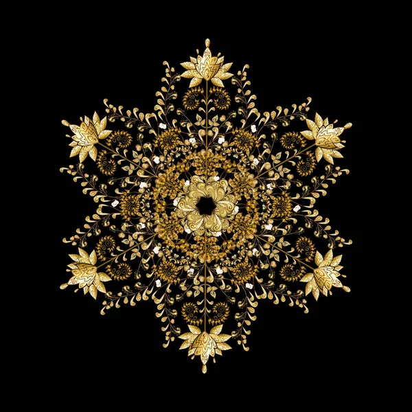 带阿拉伯和花卉元素的东方漂亮图案 传统的经典装饰 带有阿拉伯风味的复古图案 黑色和棕色的图片 — 图库矢量图片