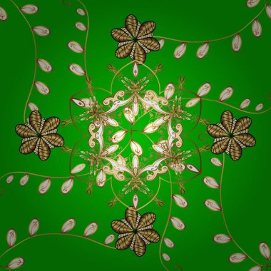 Kusursuz çiçek deseni. Barok eskizi, damask. Kusursuz vektör arkaplanı. Yeşil ve sarı renklerde grafiksel, kusursuz desen.