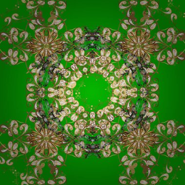 2019 Noel 'i, kar tanesi, yeni yıl. Altın elementli yeşil ve kahverengi renklerde klasik, pürüzsüz desen.