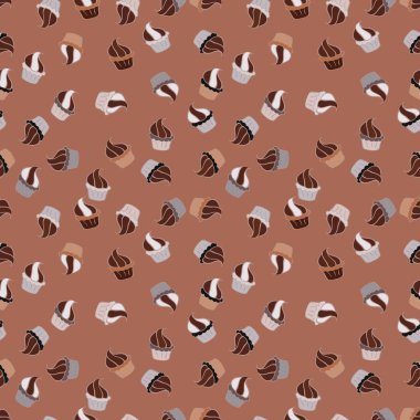 Parmak izi, dekorasyon ve kumaş için doku. Tatlı kek dokusu arka planı. Tarafsız, kahverengi ve gri üzerine renkli kremalı tatlı. Vektör. Kek pürüzsüz desen.