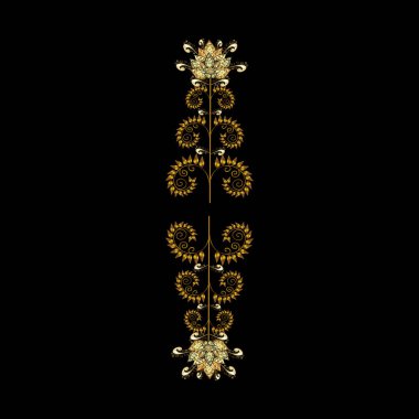 Altın renkli kristal kar tanesi. Vektör illüstrasyonu.