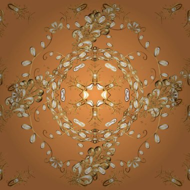 Vektör çizimi. Kusursuz soyut bir arkaplan. Oriental vektör klasik bej, turuncu ve altın desen.