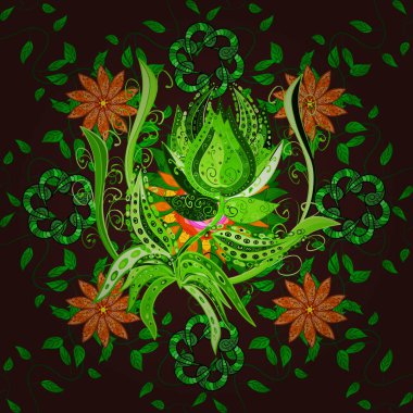 Çiçekler, yapraklar, dekoratif elementler, sıçrama, lekeler, el çizimi kontur çizgileri ve Doodle çizim stili, grafik vektör çizimi çizimi.