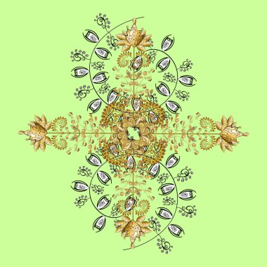 Klasik klasik klasik arka plan. Geleneksel oryantasyon süsü. Klasik vektör altın desen. Kahverengi ve yeşil renklerde altın elementlerle desen.