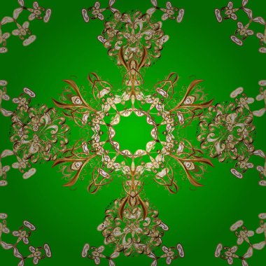 Paisley 'ler zarif çiçek desenli arka plan çizimi. Güzel, modaya uygun, modern, 3D çizgili sanat eseri, yeşil ve kahverengi desenli çiçek yaprakları ve süslemeleri olan çizimler..