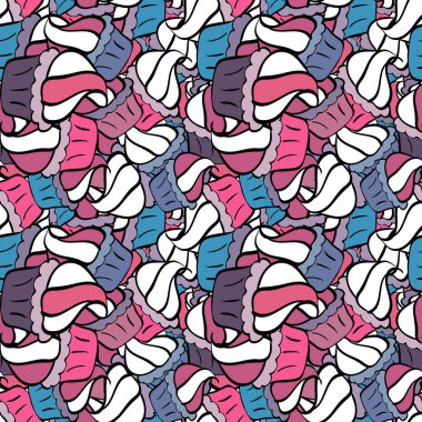 Kusursuz desenli el çizimi kekler. Beyaz, siyah ve pembe renk. Fırın için baskı. Sweets arka plan tasarımı. Vektör illüstrasyonu.