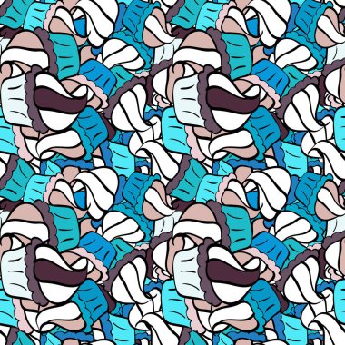 Beyaz, siyah ve mavi renk. Vektör çizimi. Tatlı tatlılar ile kusursuz desen. Krema. Sonsuz desen, beyaz, siyah ve mavi arka plan. Paket kağıdı.