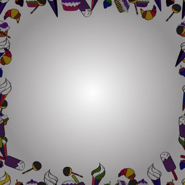 Kusursuz desen. Vektör çizimi. Beyaz, mor ve siyah renkli bir resim. Çizim çerçevesi.