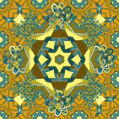 Egzotik çiçekler, yeşil, sarı ve mavi renkler üzerine botanik, parlak klasik doğa. Vektör çizimi. Klasik tropikal doğal elementlerin suluboya seti.