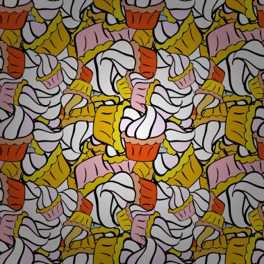 Tertemiz. Renkli ve farklı kekler. Ortaya tatlı zaman yazılmış. Sarı, beyaz ve siyah izole edilmiş. Vektör illüstrasyonu.