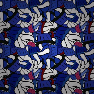 Paket kağıdı. Beyaz, siyah ve mavi arka planda kusursuz kek deseni. Vektör illüstrasyonu.