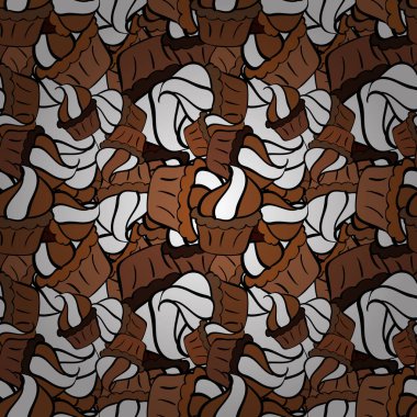 Şirin vektör keklerden ve keklerden arınmış. Gıda posteri tasarımı için izole edilmiş renkli kek beyaz, siyah ve kahverengi.