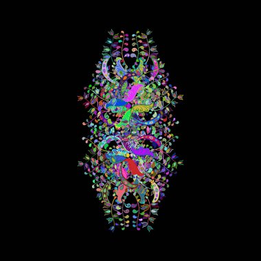 Karalamalar mavi, siyah ve yeşil renklerde. Çiçeksel elementlerle kusursuz zarif vektör dokusu.