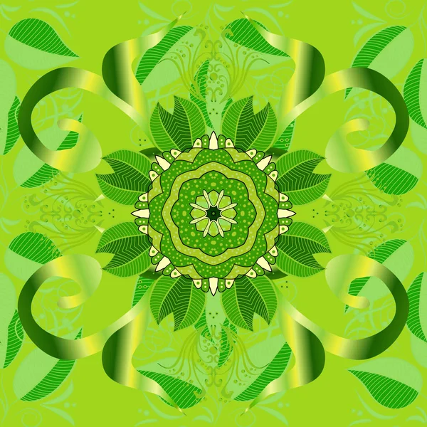 Siyah, sarı ve yeşil renkli çiçekler. Renkli Bahar Temalı Kusursuz Arkaplan. Düz Çiçek Elementleri Tasarımı. Çiçekle kusursuz desen.