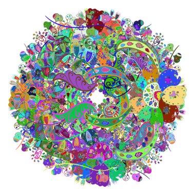 Beyaz, mavi ve yeşil renklerde renkli mandala logosu. Birçok taç yaprağı çiçekli kutsal geometrik vektör sembolü.