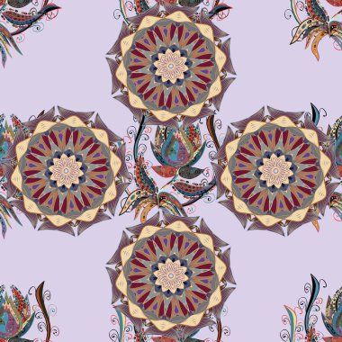 İslam, Arapça, Hintçe, Türkçe, Pakistanca, Çince, sedirce motifleri. Vintage vektör dekoratif elementler. Doğuya özgü bir model. Renkli Mandalalar bej, gri ve nötr renklerde.