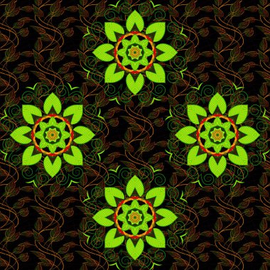 Dekoratif vektör dekoratif renkli mandala simgesi kart için izole edilmiş, siyah, kahverengi ve yeşil renkli Mandala. Davetiye, hatıra defteri, afiş, kartpostal, dövme, yoga, boho, sihir, halı