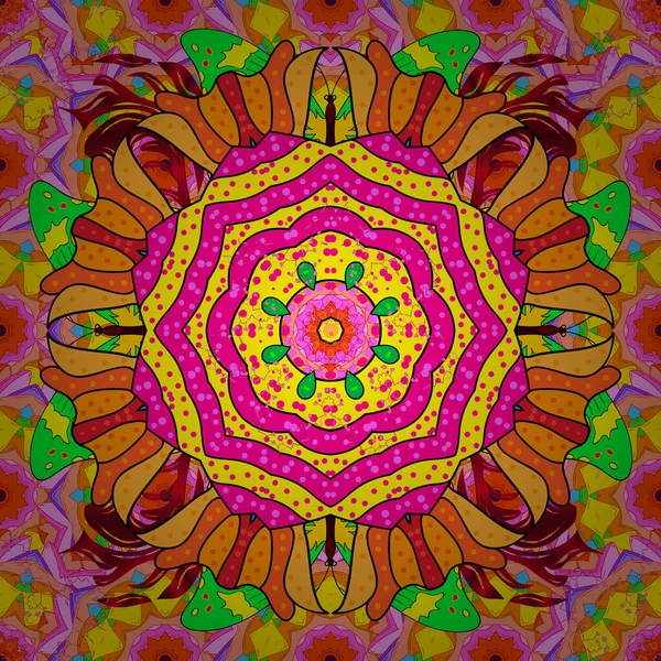 Mandala Redonda Ornamentada Decorativa Convite Cartão Casamento Colorido Sobre Magenta — Vetor de Stock