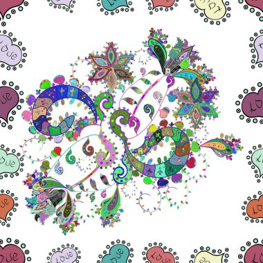 Şirin çiçek vektör deseni. Düz Çiçek Elementleri Tasarımı. Çiçekler beyaz, mavi ve yeşil renklerde. Renkli Bahar Teması Kusursuz Arkaplan.