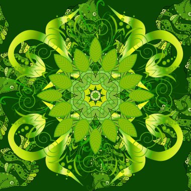 Vektör çizimi. Siyah, sarı ve yeşil renklerde çeşitli yapraklar. Kusursuz. Renkli yapraklı sonbahar arkaplanı.