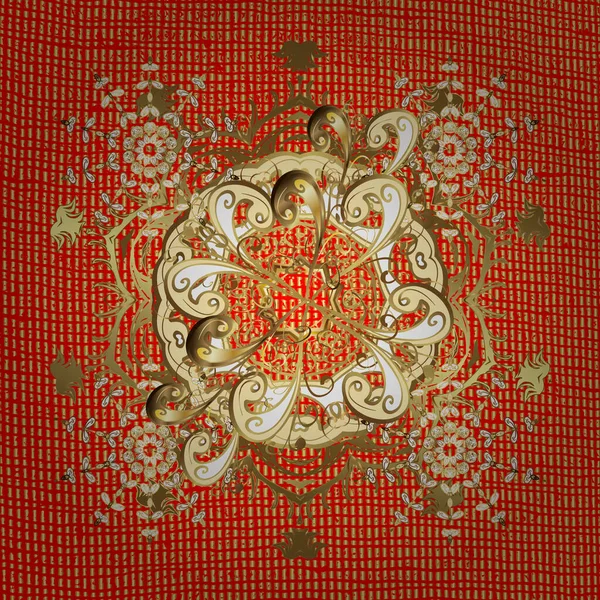 Elemento Dorado Sobre Colores Rojo Amarillo Esbozo Repetible Dorado Antiguo — Archivo Imágenes Vectoriales