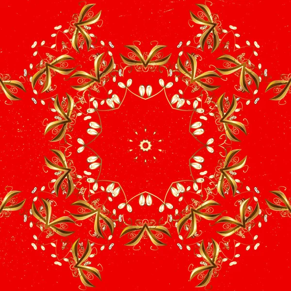 Бесшовный Золотой Узор Золотой Металл Цветочным Узором Красный Коричневый Цвета — стоковый вектор